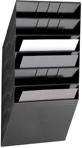 Holdbar brochureholder flexiboxx 6, 6 rum, A4, liggende, sort