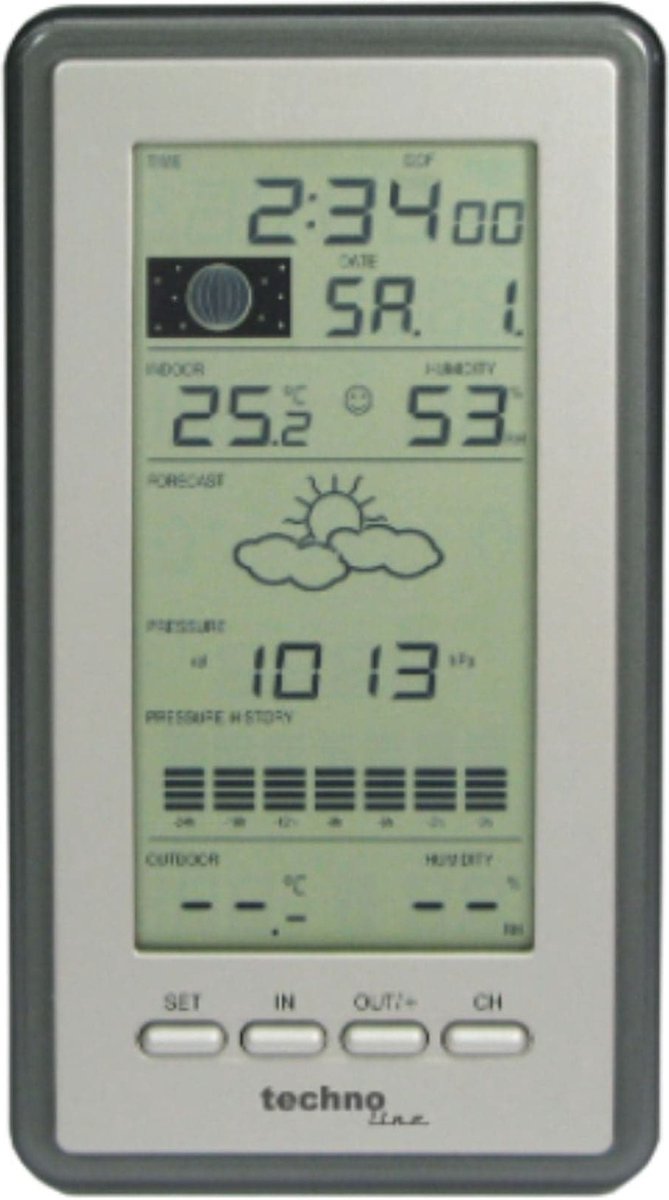 Technoline vejrstation - ws 9040-it - 100x178x28mm - sølvgrå - med 1 udendørs sensor 100m - tl-ws9040-it