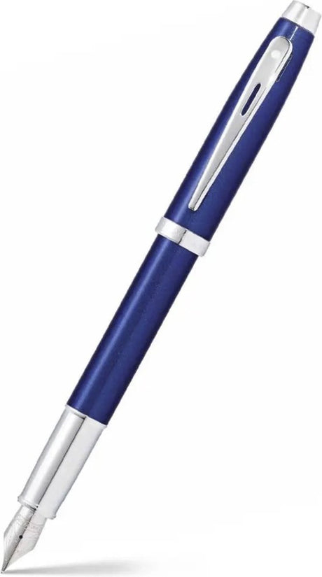 Sheaffer fyldepen - 100 - blank blå med krom - nib m - inklusiv konverter til påfyldning - sf-e0933953
