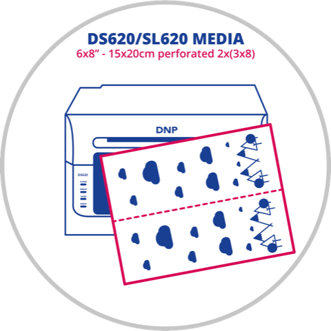 DNP papir 2 ruller á 200 stk. 15x20 perforeret på 7,5x20 til ds620