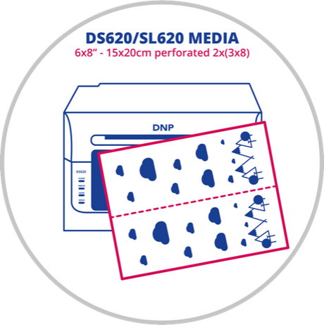 DNP papir 2 ruller á 200 stk. 15x20 perforeret på 7,5x20 til ds620