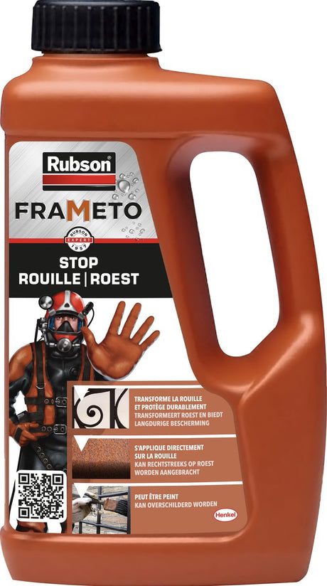 Rubson frameto rust converter 1l - stop rustbehandling for metal - indvendig udvendig - kan males - sort