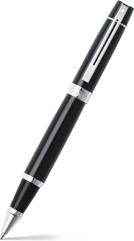 Sheaffer rollerball - 300 - blank sort og krom - nib m - skrivefarve sort - sf-e1931251
