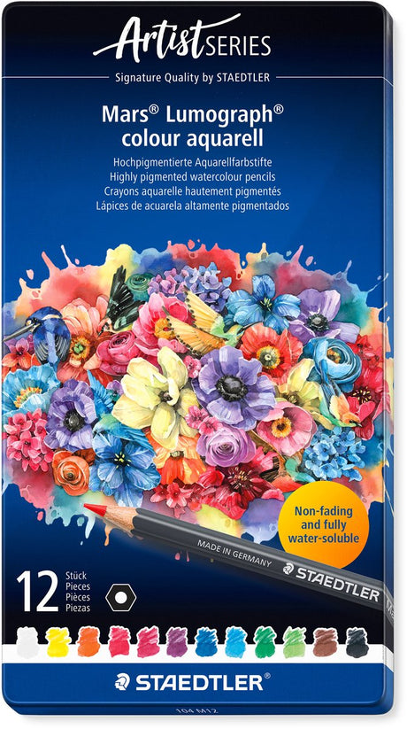 Staedtler - kunstnerserie - mars® lumograph® farve aquarell 104 - metalsæt med 12 farver