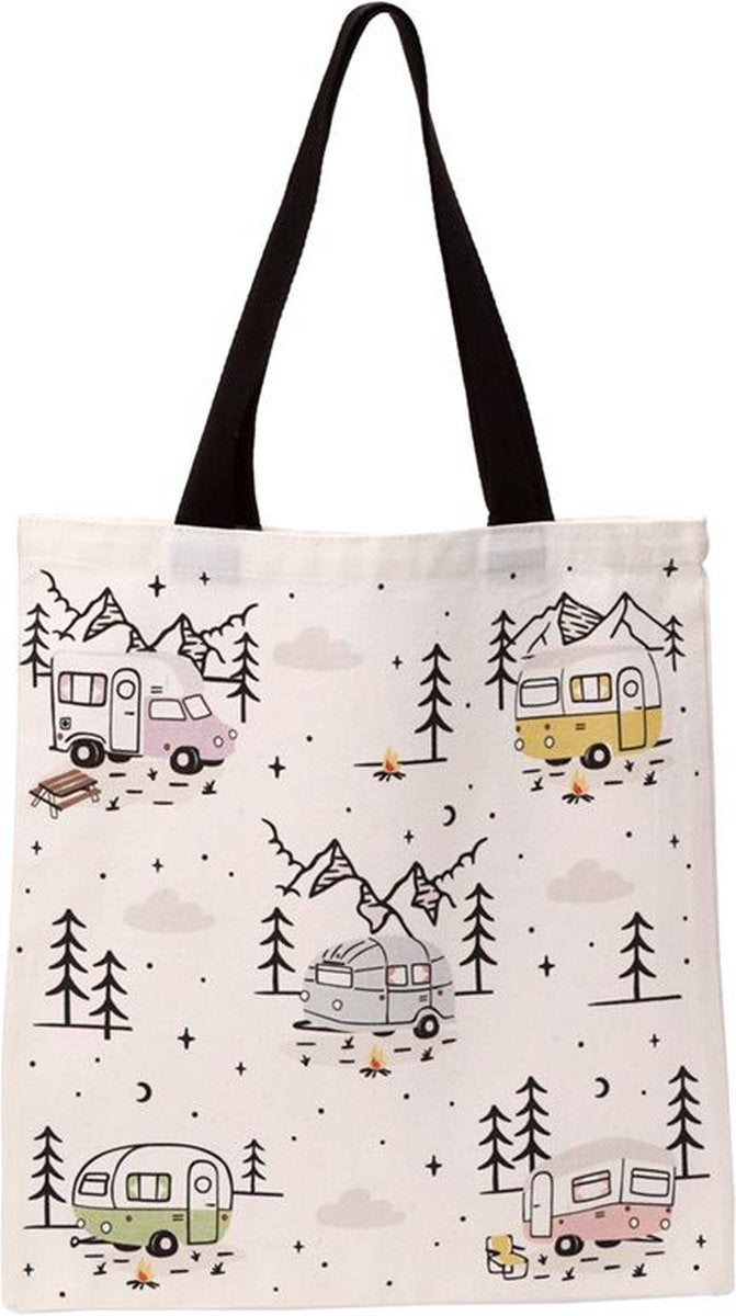 Puckator taske shopper - wildwood campingvogn - polybomuld genanvendelig - 39,5x37,5 cm