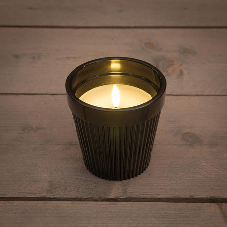 Annas kollektion LED udendørslys i sort 3D flamme plastikpotte ø11cm