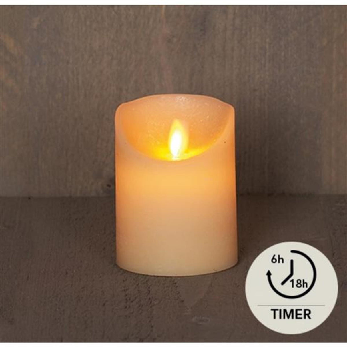 Annas kollektion led rustik søjle stearinlys voks bevægende flamme på 3xaaa batteri med timer 7,5x10cm elfenben