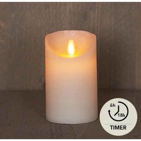 Annas kollektion led rustik søjlelys voks bevægende flamme på 3xaaa batteri med timer 7,5x12,5cm elfenben