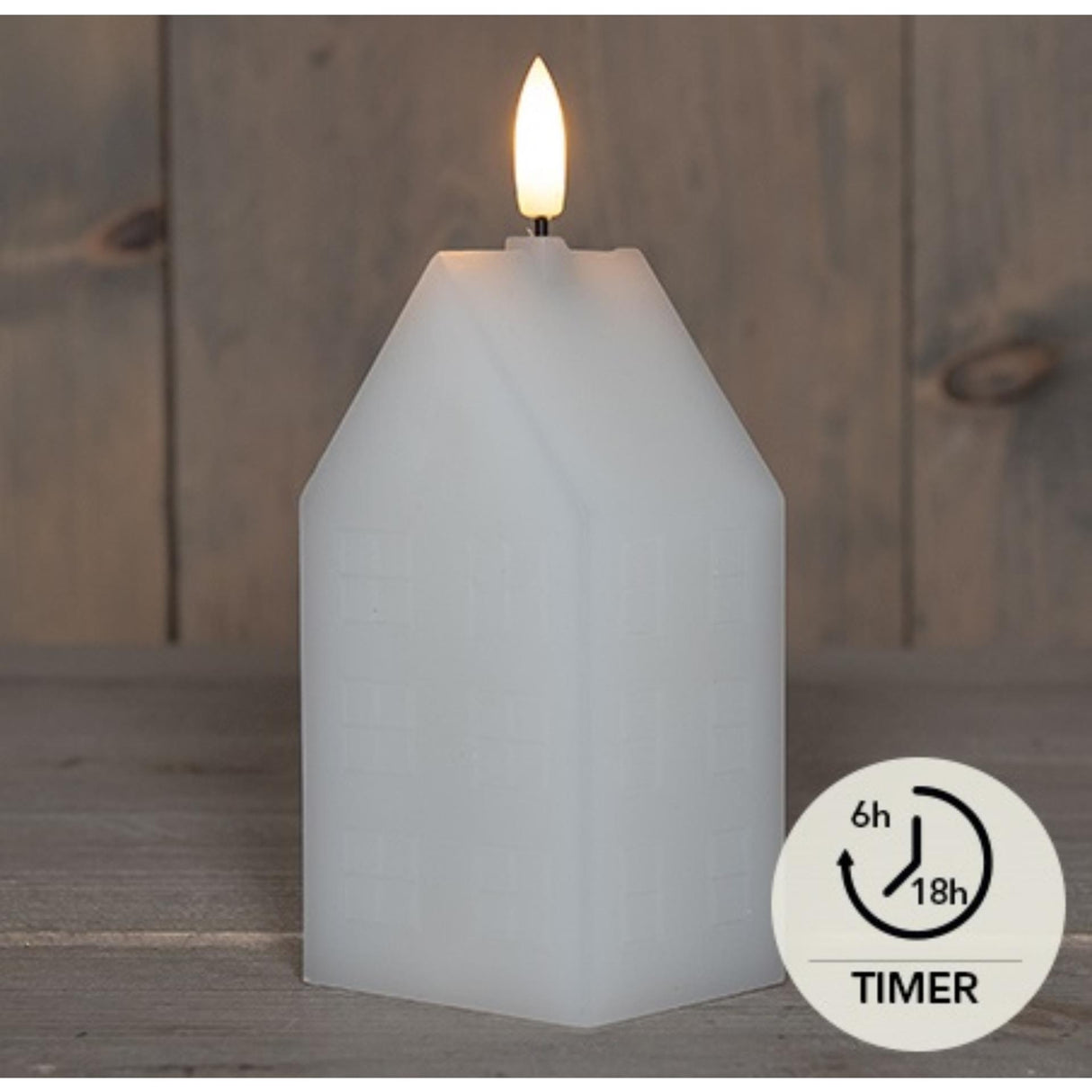 Annas kollektion LED stearinlys vokshus 3D flamme på 2XAA batteri med timer 5x6x15cm hvid
