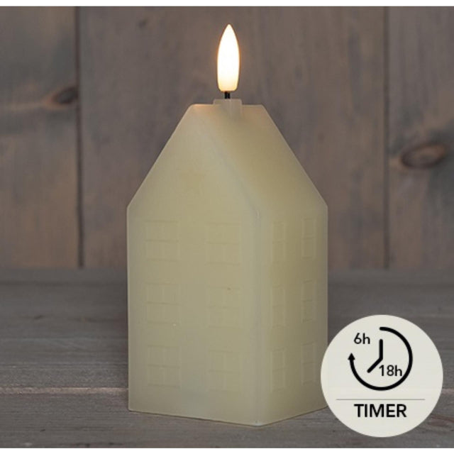 Annas kollektion LED stearinlys vokshus 3D flamme på 2XAA batteri med timer 5x6x15cm elfenben