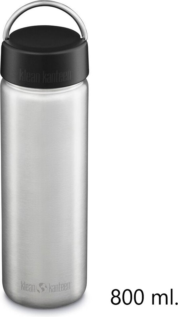 Klean kanteen bred enkeltvæg 800 ml 27oz - rustfrit stål sølv - med bred ringhætte