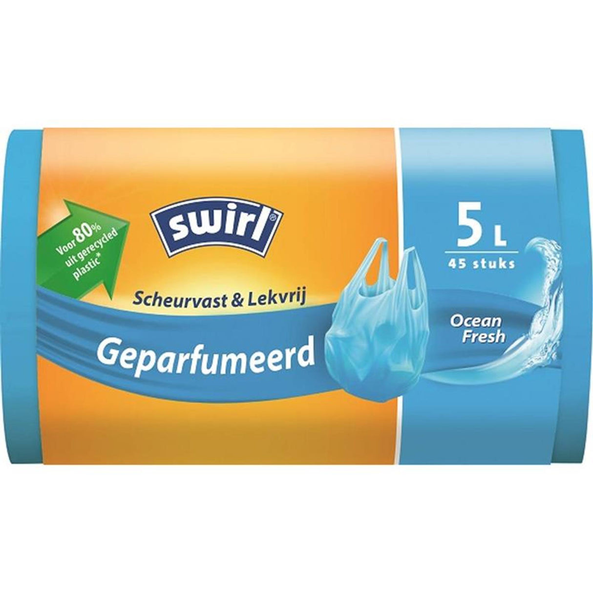 Swirl pedal skraldespandspose duftende med håndtag 5 liter rulle med 45 poser, 80 % genbrugsplast