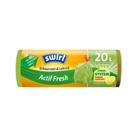 Swirl pedal skraldespandstaske med snøre anti-lugt 20l rulle med 12 poser, 80% genbrugsplast
