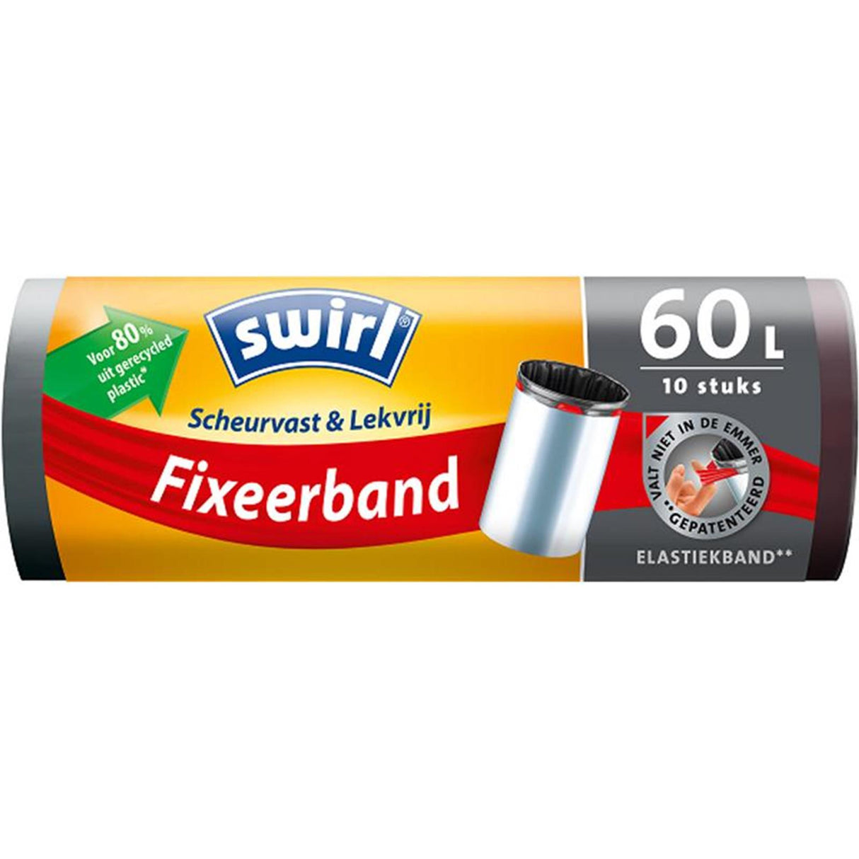 Swirl pedal skraldespandstaske med elastisk fastgørelsesbånd 60l rulle med 10 poser 680x730mm lavet af 80% genbrugsplast