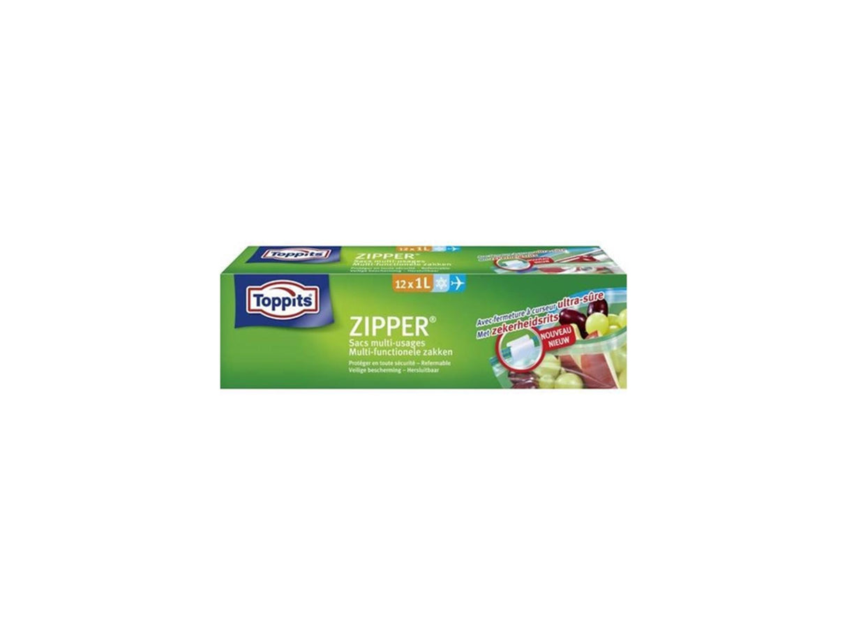 Toppits lynlås multifunktionstasker 1 liter, æske med 12 poser