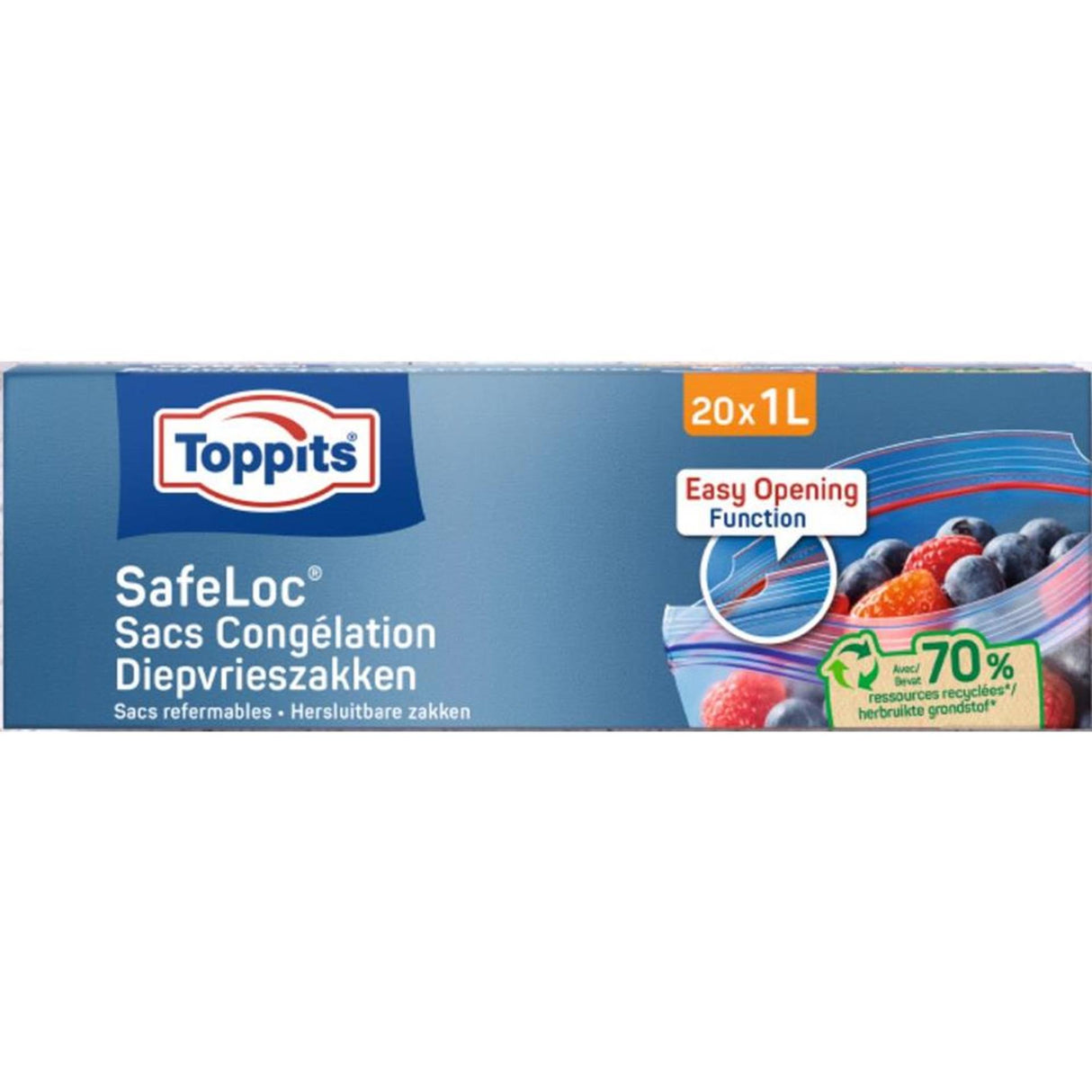 Toppits safeloc lynlås fryseposer 1l 20 stk