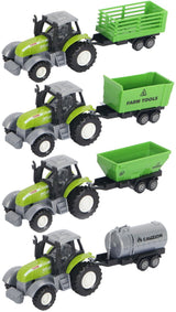Lobbes Toys BV trykstøbt grøn traktor med trailer og tilbagetræksfunktion