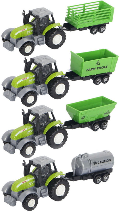 Lobbes Toys BV trykstøbt grøn traktor med trailer og tilbagetræksfunktion