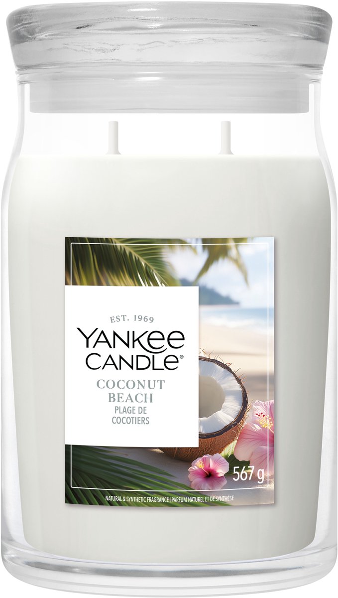 Yankee lys - kokosstrand stor krukke duftlys - 90 brændende timer - to væger