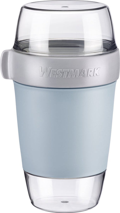 Westmark frokostgryde, stor, med 3 lækagesikre rum: 350 ml + 600 ml + 200 ml, plastik, naturlig BPA-fri, blågrå klar, 5287226b