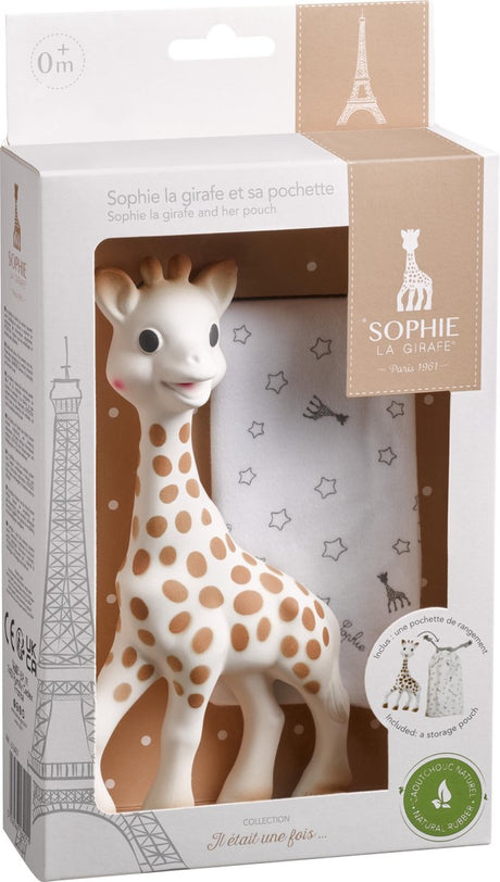 Sophie the giraffe - børnelegetøj - børnelegetøj - babylegetøj - barselsgave - baby shower gave - i hvid gaveæske - 100% naturgummi - fra 0 måneder - 18 cm - beige brun - med opbevaringspose