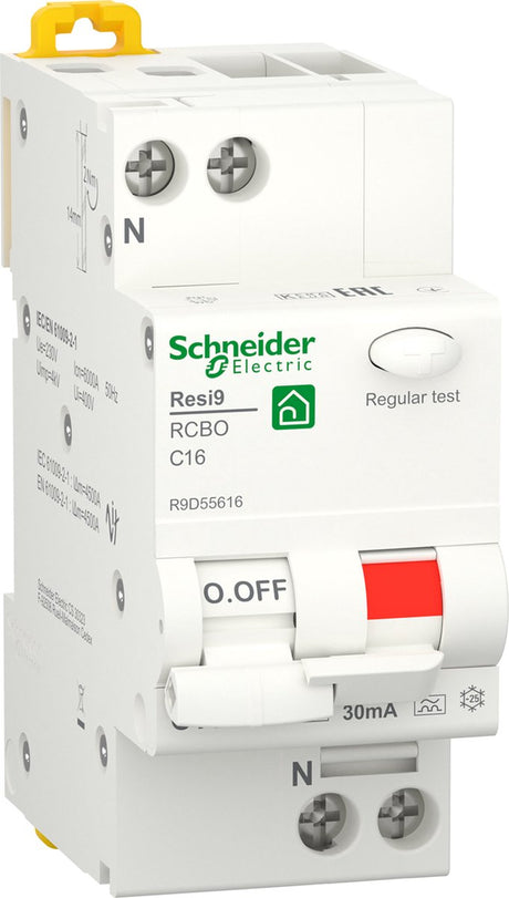 Schneider Electric resi9 - fejlstrømsafbryder - 1p+n - 16a - c-karakteristik - 6000a - 30ma - type a