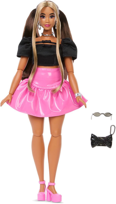 Barbie deluxe stil dukke - med pink vinyl kerne nederdel - mode dukke