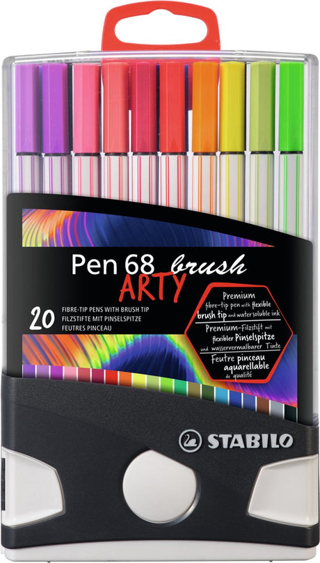 Stabilo pen 68 børste - premium børste tusch - med fleksibel børstespids - farveparade med 20 forskellige farver