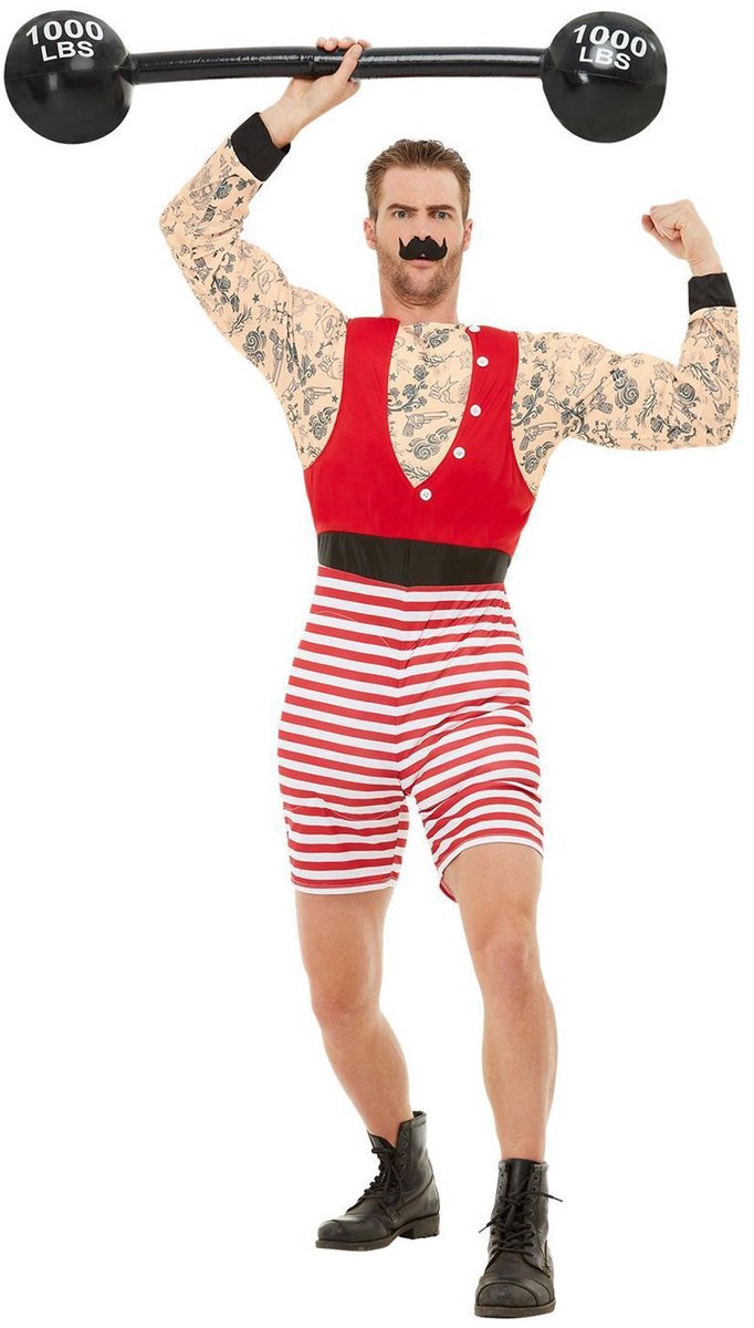 Smiffys - deluxe strongman kostume - m - rød hvid