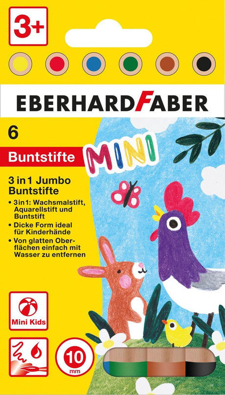 Eberhard faber farveblyanter - minimaxi - etui 6 stykker - 10 mm tykt - brudsikker - ef-518905