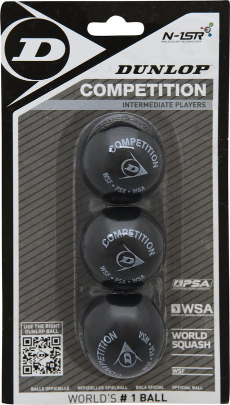 Dunlop konkurrence squashbold - 3 bolde - 1 gul prik