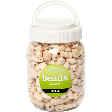 Creativ company træperler, størrelse 5-28 mm, hulstørrelse 2,5-3 mm, 175 gr, 400 ml 1 spand
