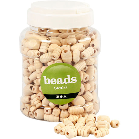 Creativ company træperler, størrelse 5-28 mm, hulstørrelse 2,5-3 mm, 175 gr, 400 ml 1 spand