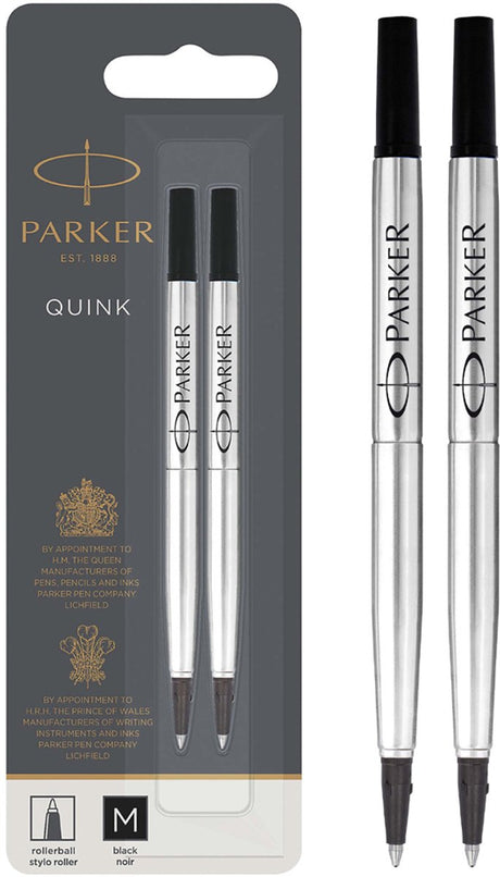 Parker blæk refill til rullekuglepen | sort quink blæk | 2 stk