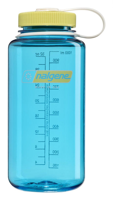 Nalgene - flaske med bred mund - drikkeflaske - vandflaske - 1000ml - bpa fri - sustain - blå atoll m endive ny