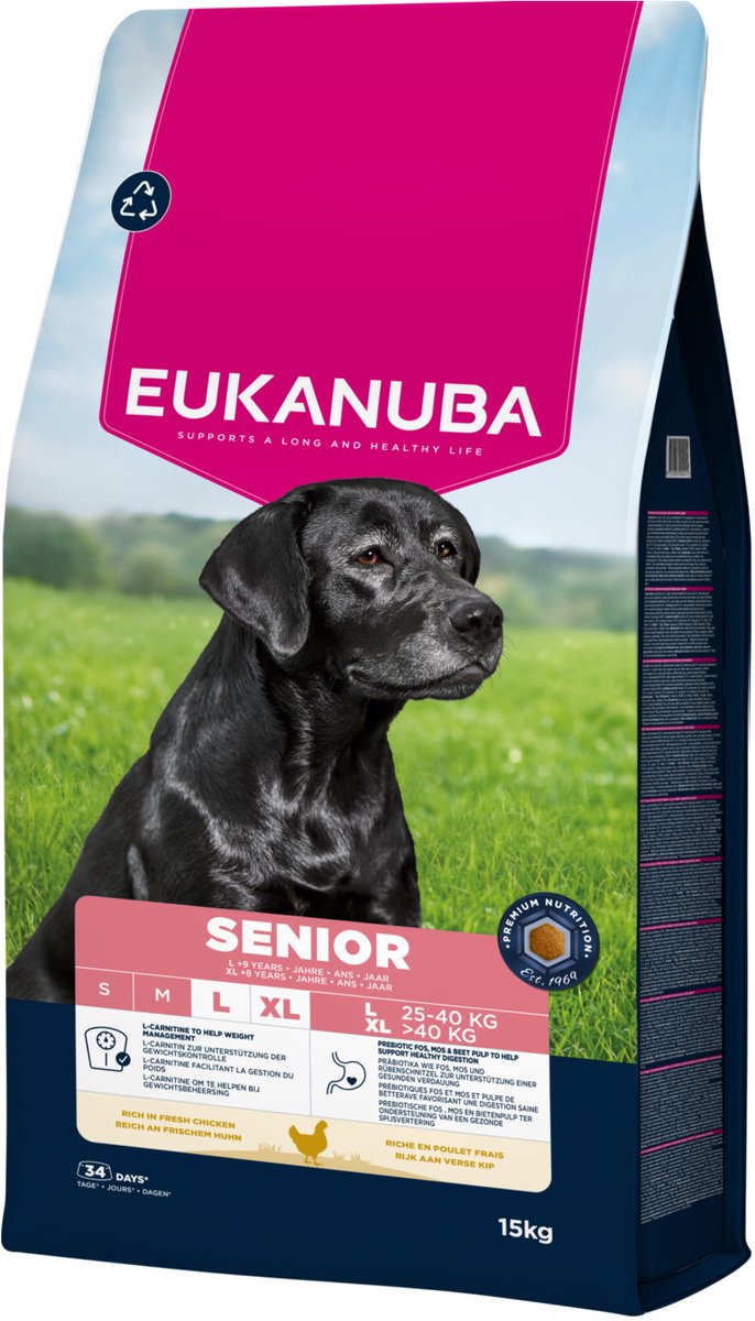 Eukanuba senior - tør hundefoder - kylling - 15 kg - store racer