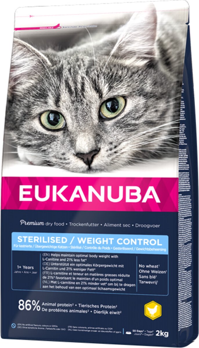 Eukanuba kattefoder voksen steriliseret - vægtkontrol 2 kg