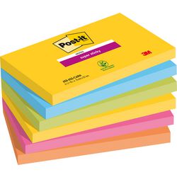 Post-it ® super sticky notes, farvesæt rio, neon gul, middelhavsblå, neongrøn, fuchsia, neon orange, 76 mm x 127 mm, 6 blokke