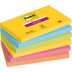 Post-it ® super sticky notes, farvesæt rio, neon gul, middelhavsblå, neongrøn, fuchsia, neon orange, 76 mm x 127 mm, 6 blokke