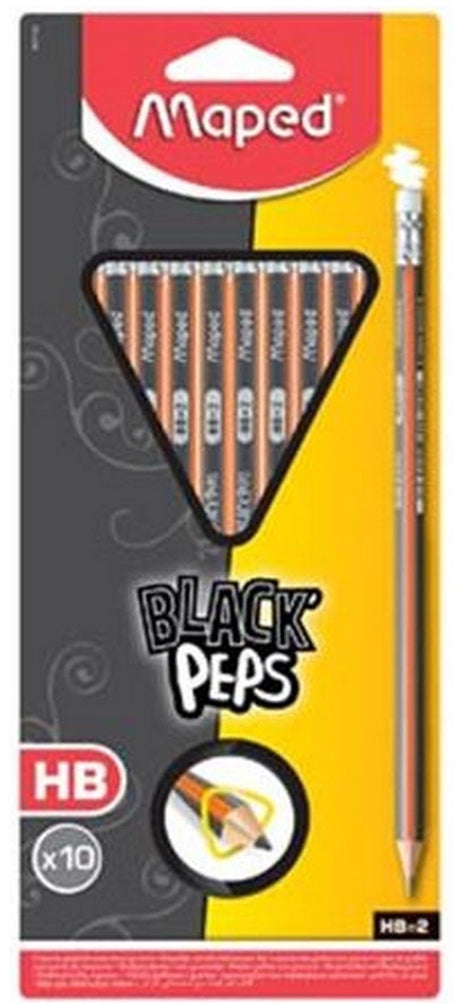 Maped office maped black'peps blyant med viskelæder hb, blister med 10 stk