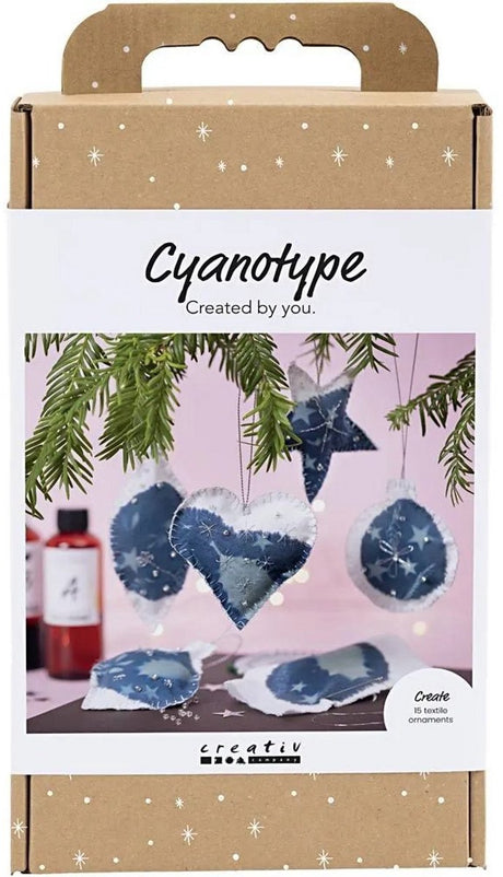 Creativ firma hobbysæt cyanotype, julepynt med cyanotype, blå, sølv, 1 æske