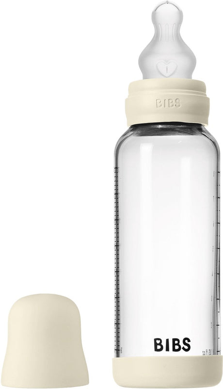 Bibs flaske - medium flow - 240 ml - silikone glas - elfenben