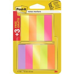 Indeks post-it 670p63 papir 15x50mm assorteret pakke 9 stk.