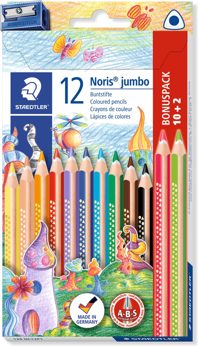 Staedtler noris jumbo farveblyant - sæt 12 (10+2) + spidser