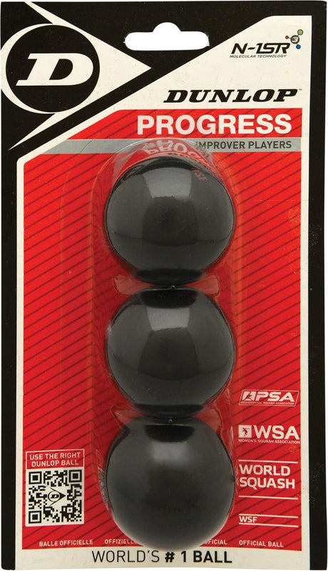 Dunlop progress - squashbolde mellemspiller - 3ball blister - sort