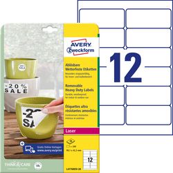 Avery Zweckform vejrbestandige etiketter Avery L4776rev-20 hvid 240 stk.