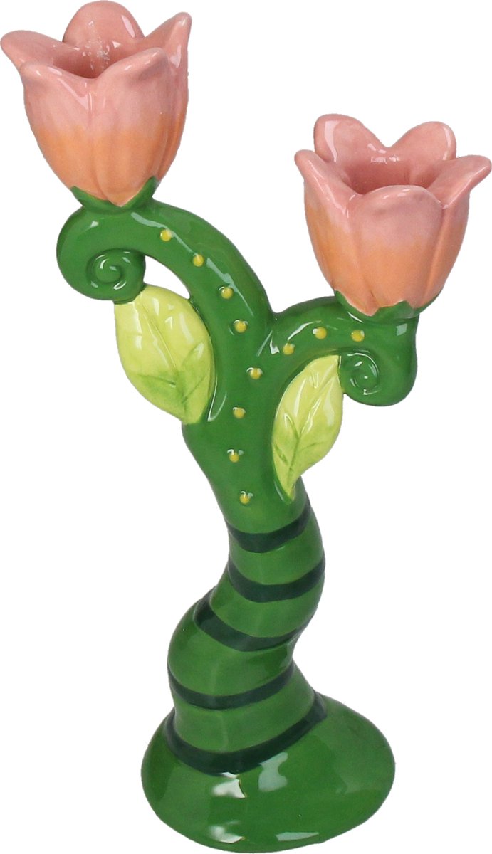 Hd collection kaarsenhouder bloemen aardewerk 13x7x25cm