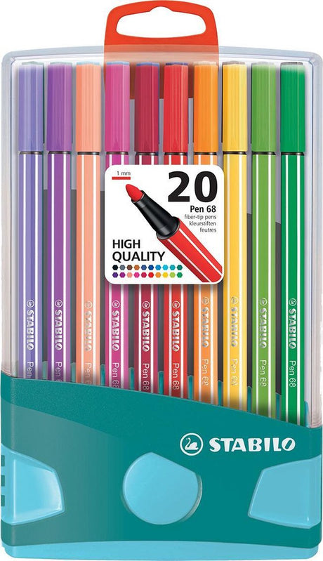 Stabilo pen 68 - premium filtpen - colorparade - lyseblå turkis - sæt med 20 forskellige farver