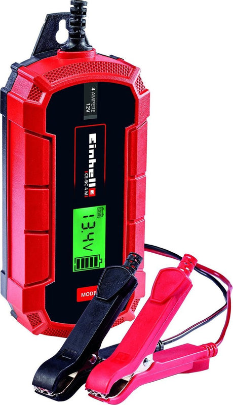 Einhell batterioplader CE-BC 4 m - ladespænding: 12 V - max. ladestrøm: 4 A - batterier fra min. 3 til max. 120 Ah - vedligeholdelsesopladningsfunktion - velegnet til gel, AGM, vedligeholdelsesfri bly-syre batterier