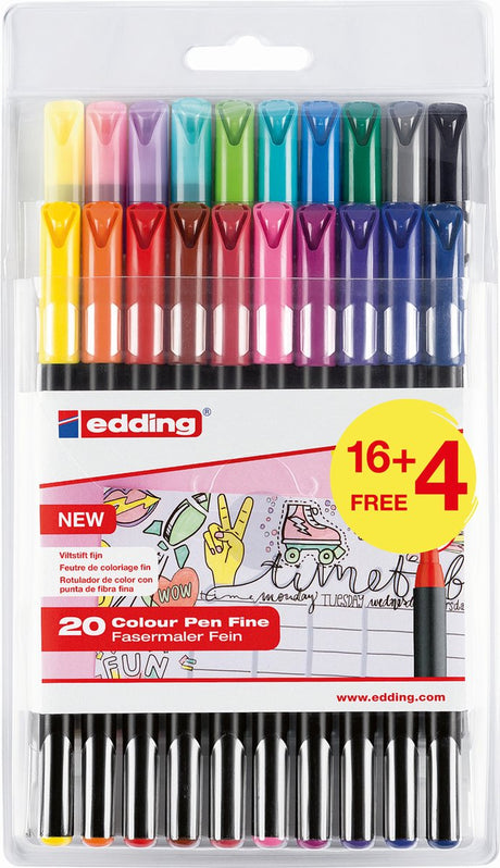 Edding e-1200-20s tuschpenne, sæt med 20 stk., model 1200, farver: 1-12, 14, 17, 19, 20, 58, 83, 87, 88